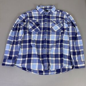 Steve's Jeans Flannel Shirt‎ Men's 3XL Blue Plaid Long Sleeve Button Up Cotton